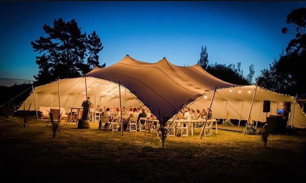 Commercial stretch tent for frequent outdoor use